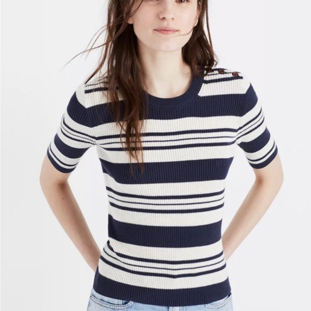 Madewell Ribbed Sweater Top in Stripe Size XXS